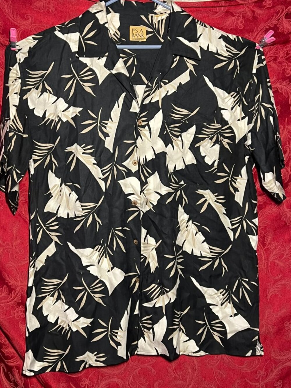 Jos. A. Bank Tropical Leaf Print Short Sleeve Button Down Shirt Size XL
